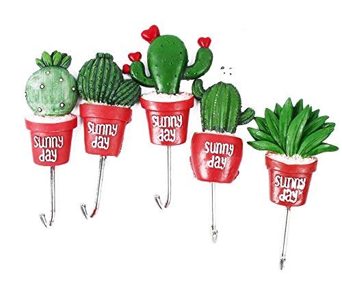 Chiloskit 5pcs 4" Stainless Steel Scculent Plants Hook Creative Cactus Kitchen Wall Door Hanger Sundries Cute Hooks Clothes Hangers