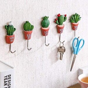 Chiloskit 5pcs 4" Stainless Steel Scculent Plants Hook Creative Cactus Kitchen Wall Door Hanger Sundries Cute Hooks Clothes Hangers