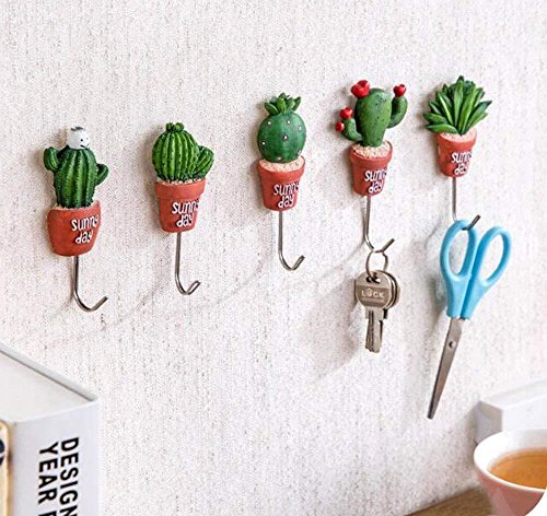 Chiloskit 5pcs 4" Stainless Steel Scculent Plants Hook Creative Cactus Kitchen Wall Door Hanger Sundries Cute Hooks Clothes Hangers