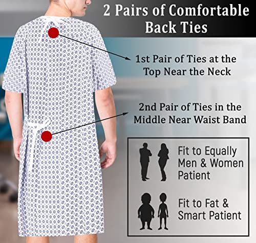 RUVANTI 2 Pack Hospital Gowns for Women/Men - Medical Patient Gowns for Elderly Women - Plus Size Gowns for Home Care - Labor and Delivery/Nursing - Comfortably Fits Sizes up to 2XL