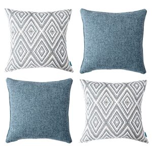 hpuk decorative throw pillow covers set of 4 square couch pillows linen cushion cover for couch sofa living room, 18"x18" inches, blue