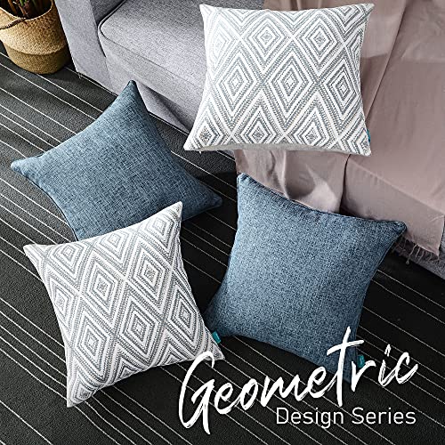 HPUK Decorative Throw Pillow Covers Set of 4 Square Couch Pillows Linen Cushion Cover for Couch Sofa Living Room, 18"x18" inches, Blue