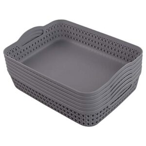 Kekow Plastic Storage Tray Basket with Handle, Set of 6, 13.22" x 10.23" x 2.95", Gray
