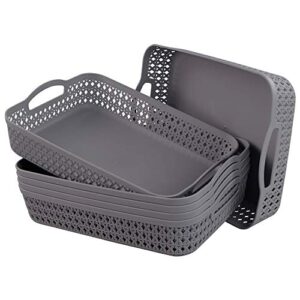 kekow plastic storage tray basket with handle, set of 6, 13.22" x 10.23" x 2.95", gray