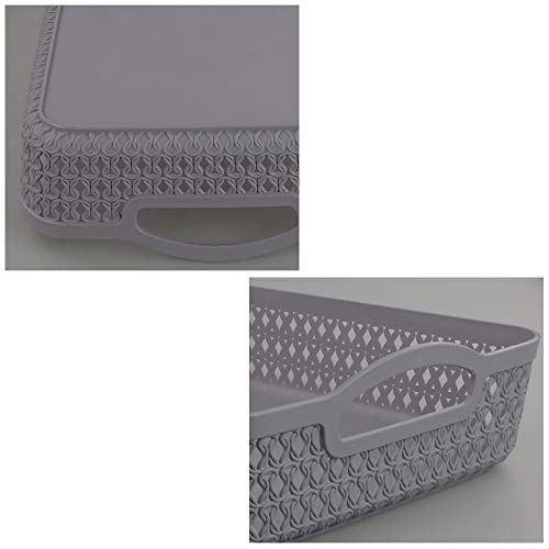 Kekow Plastic Storage Tray Basket with Handle, Set of 6, 13.22" x 10.23" x 2.95", Gray