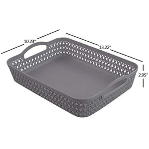 Kekow Plastic Storage Tray Basket with Handle, Set of 6, 13.22" x 10.23" x 2.95", Gray