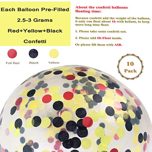Mouse Color Balloons 40 Pack, 12 Inch Red Black Yellow Latex Balloons with Confetti Balloon for Baby Shower Birthday Party Decorations Supplies with Ribbon