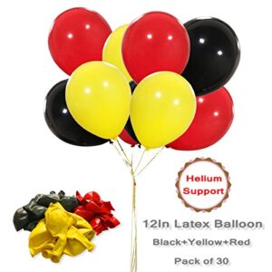 Mouse Color Balloons 40 Pack, 12 Inch Red Black Yellow Latex Balloons with Confetti Balloon for Baby Shower Birthday Party Decorations Supplies with Ribbon