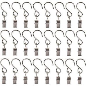 oubest 50 pcs s hook with clip for hanging halloween/christmas/party ornaments-curtain clips/string lights hangers -heavy-duty nickel-plated steel for indoor/outdoor utility & decor