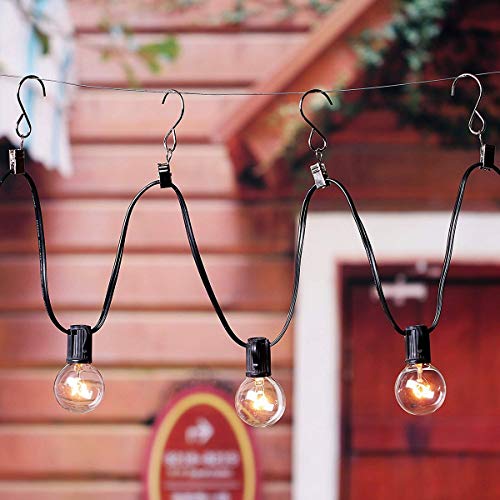 Oubest 50 Pcs S Hook with Clip for Hanging Halloween/Christmas/Party Ornaments-Curtain Clips/String Lights Hangers -Heavy-Duty Nickel-Plated Steel for Indoor/Outdoor Utility & Decor
