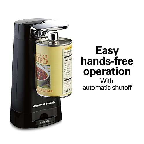 Hamilton Beach Electric Automatic Can Opener, Extra-Tall, Auto-Shutoff with Knife Sharpener & Bottle Opener, Black (76510)