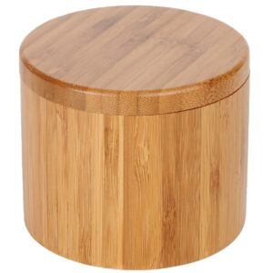 Lily's Home Round Bamboo Jar, Salt and Spices Storage Container, Small 6oz Salt Wooden Box With Magnetic Lock