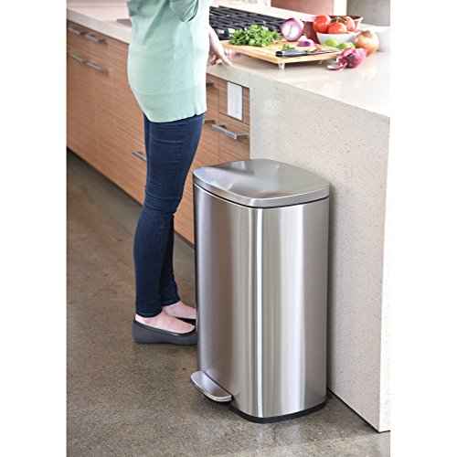 iTouchless SoftStep 13.2 Gallon Step Trash Can with Odor Filter & Removable Inner Bucket, 50 Liter Garbage Bin for Kitchen or Office, Silver 13 Gal Stainless Steel