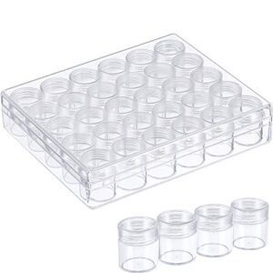 clear plastic bead storage containers set with 30 pieces storage jars diamond painting accessory box transparent bottles with lid for diy diamond, nail and other small items (1.15 x 1 inch)