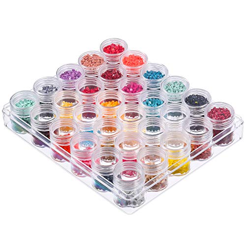 Clear Plastic Bead Storage Containers Set with 30 Pieces Storage Jars Diamond Painting Accessory Box Transparent Bottles with Lid for DIY Diamond, Nail and Other Small Items (1.15 x 1 Inch)