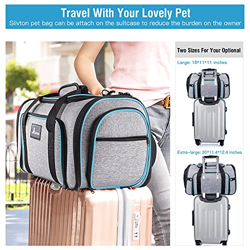 Siivton Airline Approved Pet Carrier, Soft Sided Pet Travel Carrier 4 Sides Expandable Cat Carrier with Fleece Pad for Cats, Puppy and Small Dogs