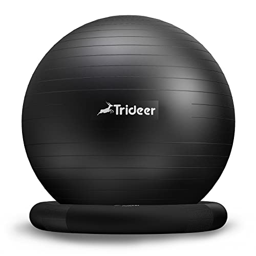 Trideer Ball Chair Yoga Ball Chair Exercise Ball Chair with Base for Home Office Desk, Stability Ball & Balance Ball Seat to Relieve Back Pain, Home Gym Workout Ball for Abs, Pregnancy Ball with Pump