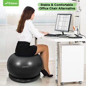 Trideer Ball Chair Yoga Ball Chair Exercise Ball Chair with Base for Home Office Desk, Stability Ball & Balance Ball Seat to Relieve Back Pain, Home Gym Workout Ball for Abs, Pregnancy Ball with Pump