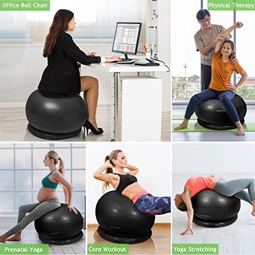 Trideer Ball Chair Yoga Ball Chair Exercise Ball Chair with Base for Home Office Desk, Stability Ball & Balance Ball Seat to Relieve Back Pain, Home Gym Workout Ball for Abs, Pregnancy Ball with Pump