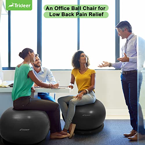 Trideer Ball Chair Yoga Ball Chair Exercise Ball Chair with Base for Home Office Desk, Stability Ball & Balance Ball Seat to Relieve Back Pain, Home Gym Workout Ball for Abs, Pregnancy Ball with Pump