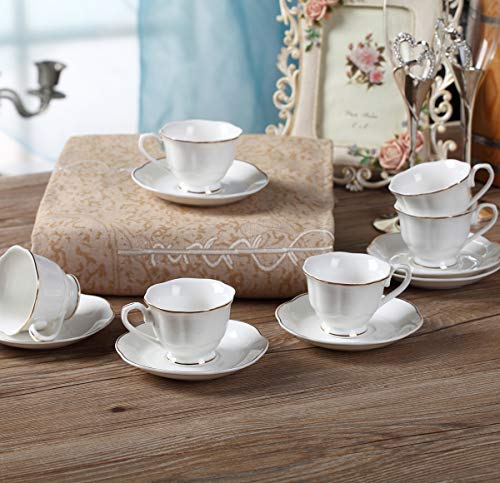 GUANGYANG GY 12 Pieces (Tiny Style) Mini Porcelain Espresso Cups with Saucers - 2.5 Ounces Coffee Cup and Saucer set of 6, 80cc,White