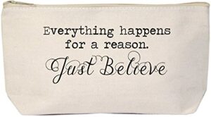 jules natural canvas makeup zipper bag everything happens for a reason just believe