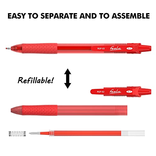 feela 30 Pack Retractable Red Ink Gel Pens Set Medium Point 15 Piece Fine Point Gel Pen with 15 Refills for Smooth Writing