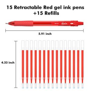 feela 30 Pack Retractable Red Ink Gel Pens Set Medium Point 15 Piece Fine Point Gel Pen with 15 Refills for Smooth Writing