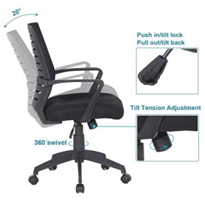 VECELO Premium Mesh Chair With 3D Surround Padded Seat Cushion For Task/Desk/Home Office Work, Black