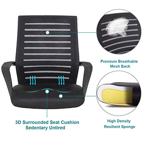 VECELO Premium Mesh Chair With 3D Surround Padded Seat Cushion For Task/Desk/Home Office Work, Black