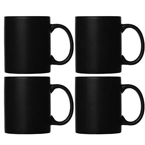 Smilatte M010 Matte Black Porcelain Coffee Mugs, 12 oz Classic Ceramic Cup with Handle for Latte Cappuccino Tea, set of 4