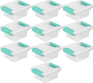 sterilite 19698606 mini clip box, clear with blue aquarium latches, 10-pack