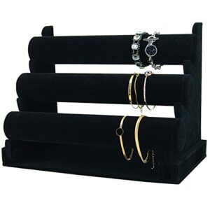 7th velvet 3 tiers bracelet holder, black velvet jewelry organizer stand and display, detachable bracelet display stand, jewelry tree for watch organization