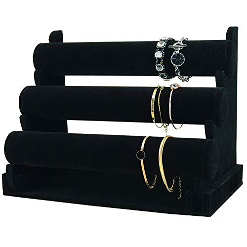 7TH VELVET 3 Tiers Bracelet Holder, Black Velvet Jewelry Organizer Stand and Display, Detachable Bracelet Display Stand, Jewelry Tree for Watch Organization