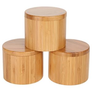 Lily's Home Round Bamboo Jar, Salt and Spices Storage Containers, Small 6oz Salt Box With Magnetic Lock. Set of 3 Wood Boxes