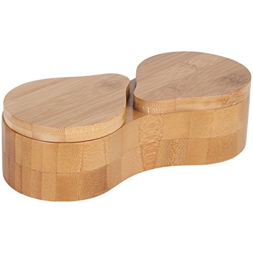 Lily's Home Double Round Bamboo Container, Spices Storage Jar, Salt and Pepper Wooden Box