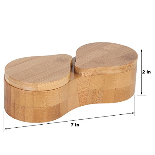 Lily's Home Double Round Bamboo Container, Spices Storage Jar, Salt and Pepper Wooden Box