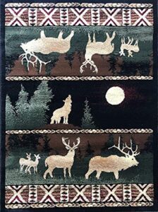 carpet king cabin style area rug country lodge elk deer wildlife design 382 (7 feet 7 inch x 10 feet 6 inch)