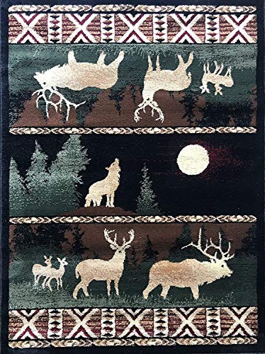 Carpet King Cabin Style Area Rug Country Lodge Elk Deer Wildlife Design 382 (7 Feet 7 Inch X 10 Feet 6 Inch)