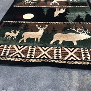 Carpet King Cabin Style Area Rug Country Lodge Elk Deer Wildlife Design 382 (7 Feet 7 Inch X 10 Feet 6 Inch)