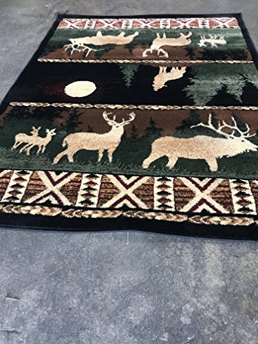 Carpet King Cabin Style Area Rug Country Lodge Elk Deer Wildlife Design 382 (7 Feet 7 Inch X 10 Feet 6 Inch)