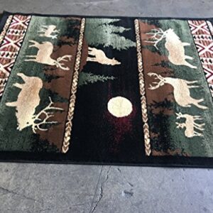 Carpet King Cabin Style Area Rug Country Lodge Elk Deer Wildlife Design 382 (7 Feet 7 Inch X 10 Feet 6 Inch)