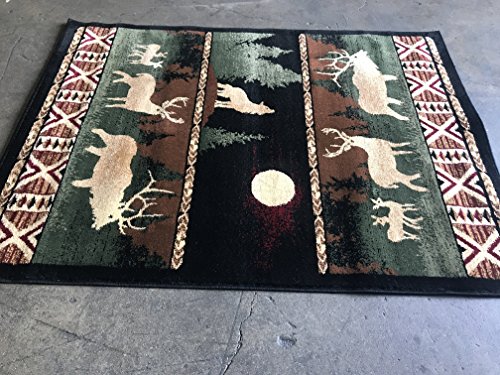 Carpet King Cabin Style Area Rug Country Lodge Elk Deer Wildlife Design 382 (7 Feet 7 Inch X 10 Feet 6 Inch)