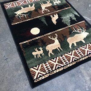 Carpet King Cabin Style Area Rug Country Lodge Elk Deer Wildlife Design 382 (7 Feet 7 Inch X 10 Feet 6 Inch)