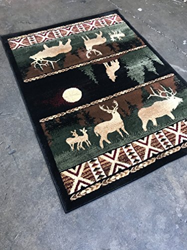 Carpet King Cabin Style Area Rug Country Lodge Elk Deer Wildlife Design 382 (7 Feet 7 Inch X 10 Feet 6 Inch)