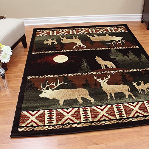 Carpet King Cabin Style Area Rug Country Lodge Elk Deer Wildlife Design 382 (7 Feet 7 Inch X 10 Feet 6 Inch)