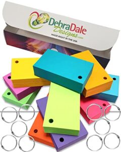 debra dale designs made in usa 900 blank hole punched pocket-size flash cards 2" x 3-1/2" 10 bright colors 10 metal book rings standard 65# card stock