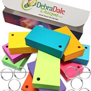 Debra Dale Designs Made in USA 900 Blank Hole Punched Pocket-Size Flash Cards 2" x 3-1/2" 10 Bright Colors 10 Metal Book Rings Standard 65# Card Stock