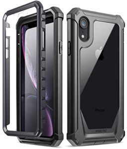poetic iphone xr case, guardian [scratch resistant back] full-body rugged clear hybrid bumper case with built-in-screen protector for apple iphone xr 6.1" lcd display black