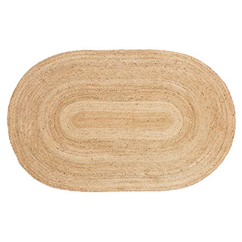 Superior Hand Woven Natural Fiber Reversible High Traffic Resistant Braided Jute Area Rug, 4' x 6' Oval